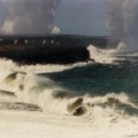Tiny dots in picture are people watching the lava flow into the sea